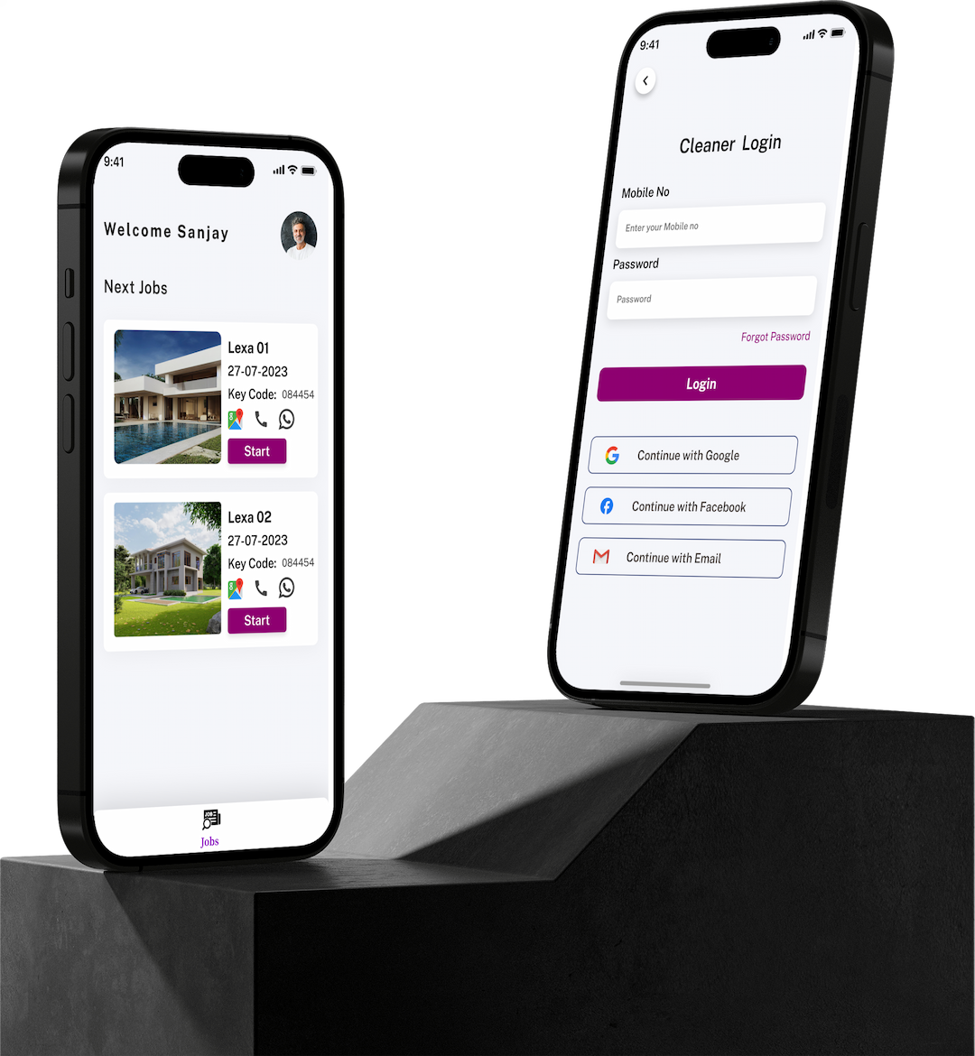 Two phones showcasing turnbnb app Two phones showcasing turnbnb